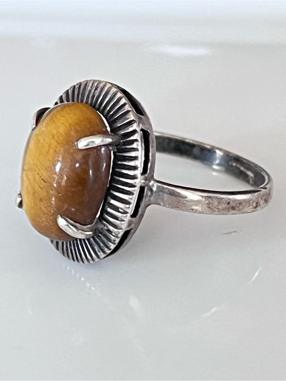 Sterling Silver Tiger's Eye Oval Ring - Yellow Brown size 6
